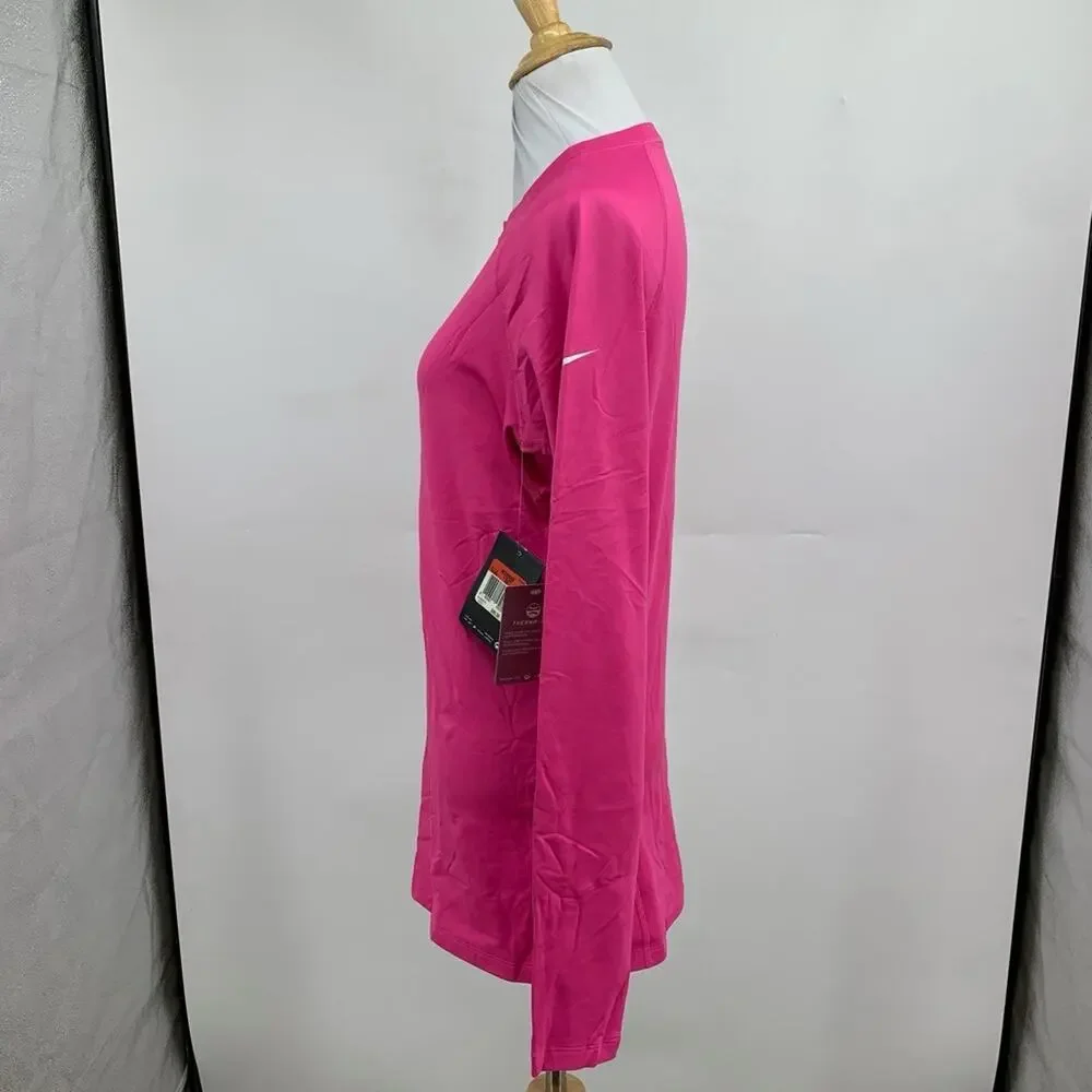 Nike Top Womens L Large Pink Therma Fit Pro Combat Fitted DriFit Fleece Lined
